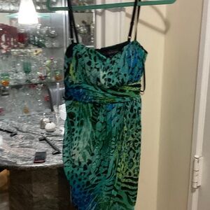 Elegant Green and Blue Patterned Dress